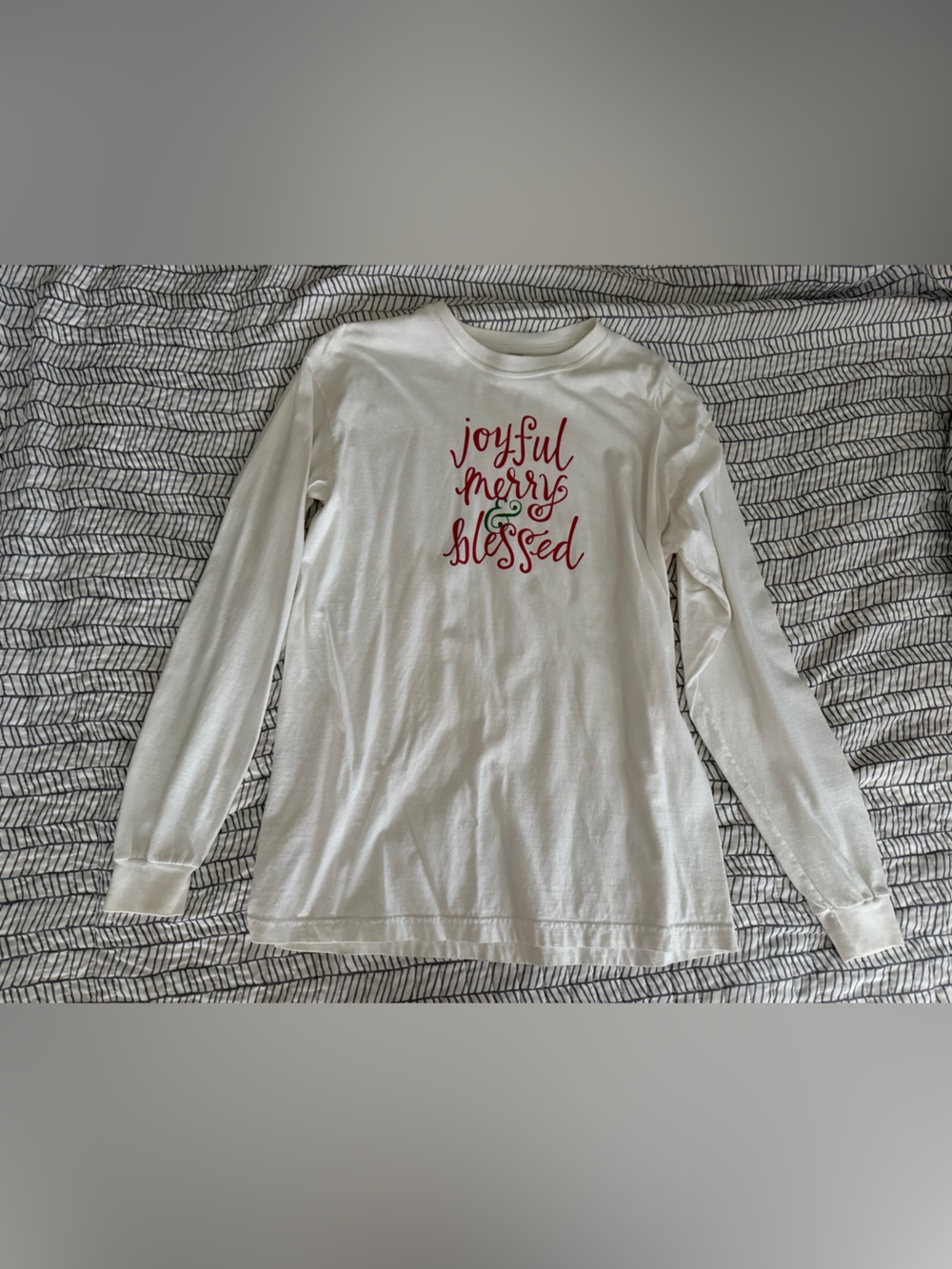White Long Sleeve “Joyful Merry Blessed” Graphic Tee